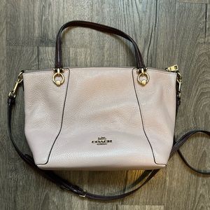 Coach Kacey Satchel in mauve and cranberry pebble leather with gold hardware